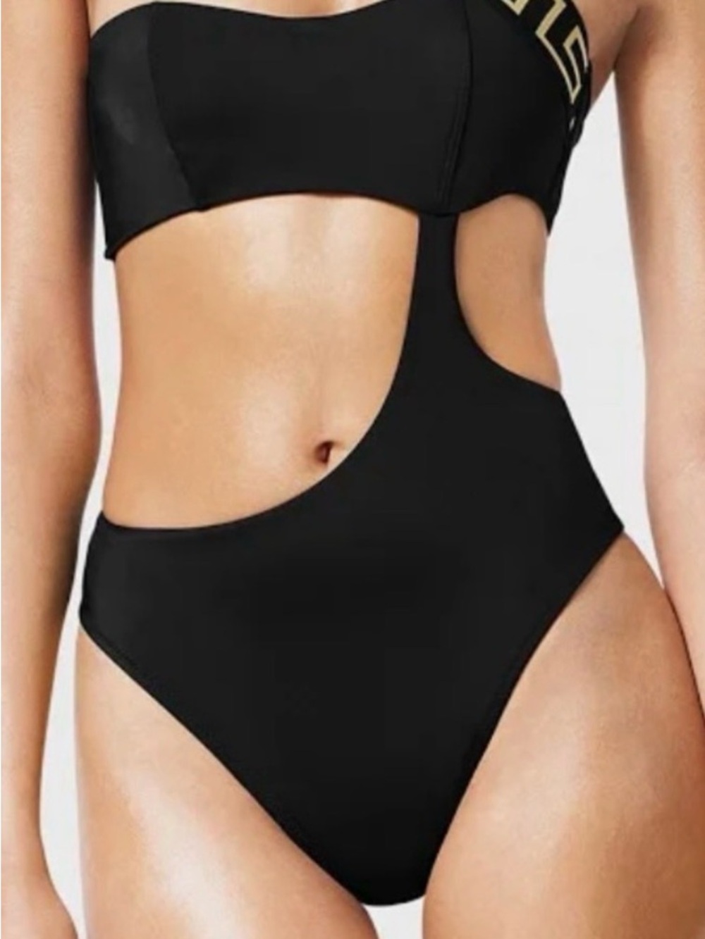 Versace Black Asymmetric Cutout One-Piece Swimsuit